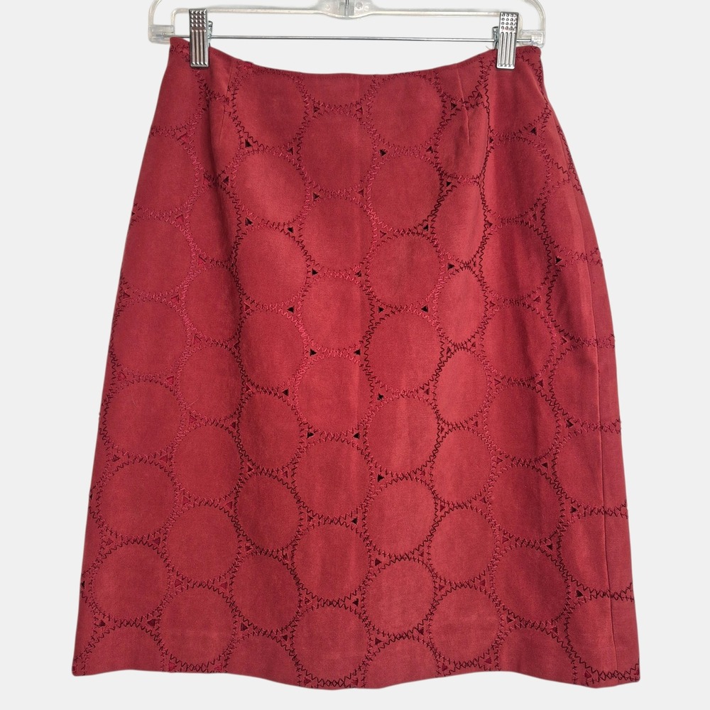 Coldwater Creek‎ Red Geometric Circle Eyelet Embroidered Pencil Skirt Size 8